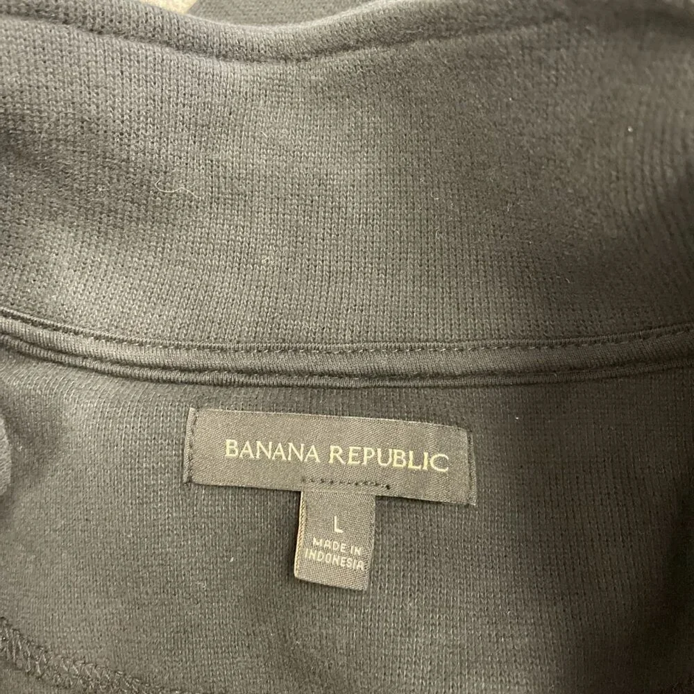 Banana Republic Men's L 1/4 Zip Pullover Sweater Black Cotton Blend i1703